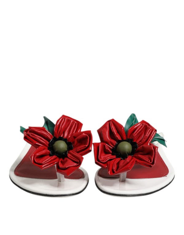 Red White KEIRA Flower Leather Sandals Shoes Dolce & Gabbana