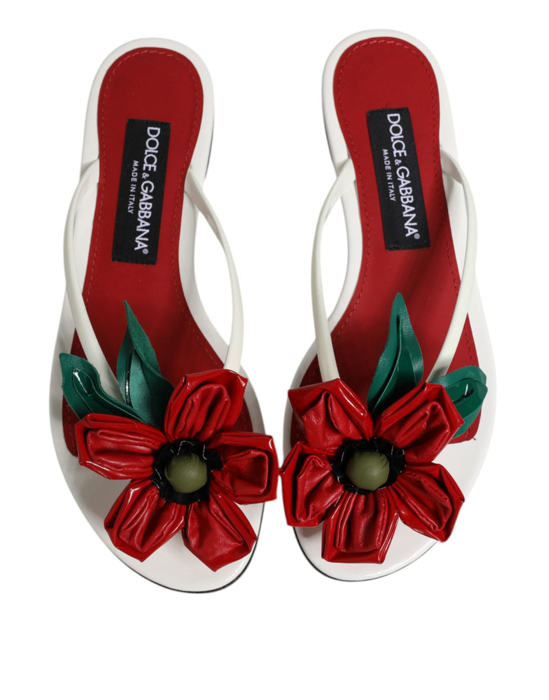 Red White KEIRA Flower Leather Sandals Shoes Dolce & Gabbana