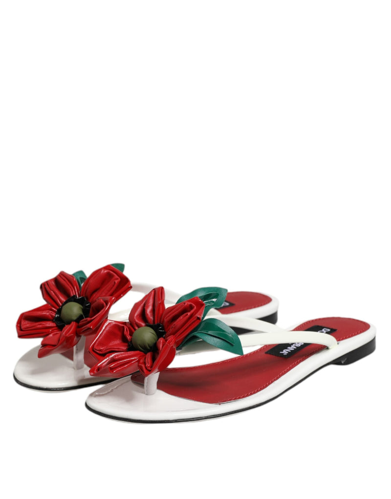 Red White KEIRA Flower Leather Sandals Shoes Dolce & Gabbana