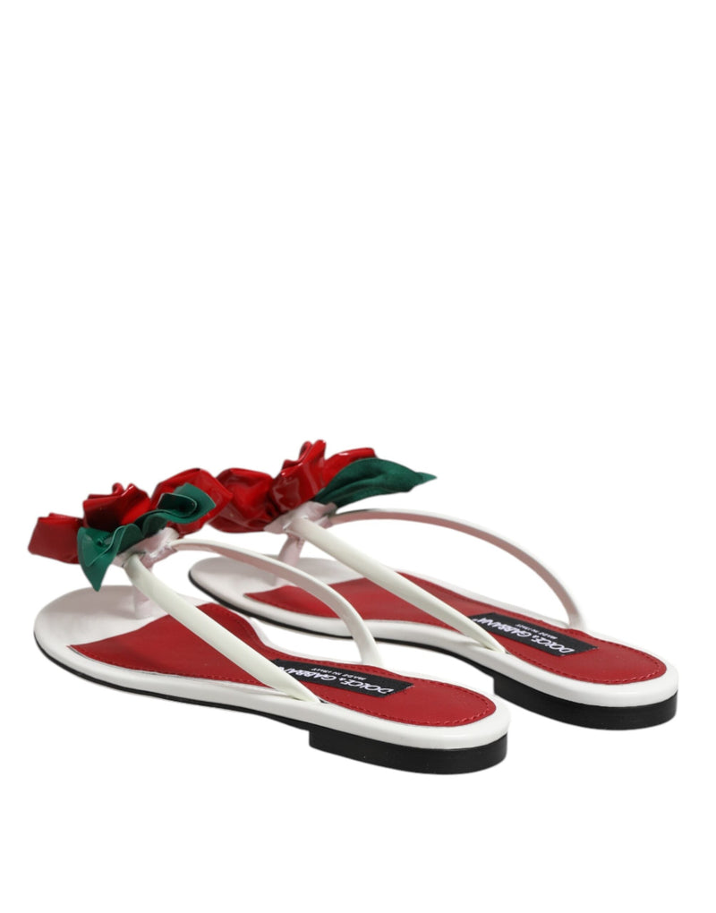 Red White KEIRA Flower Leather Sandals Shoes Dolce & Gabbana