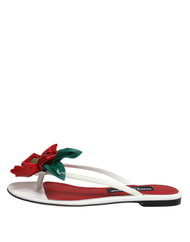 Red White KEIRA Flower Leather Sandals Shoes Dolce & Gabbana