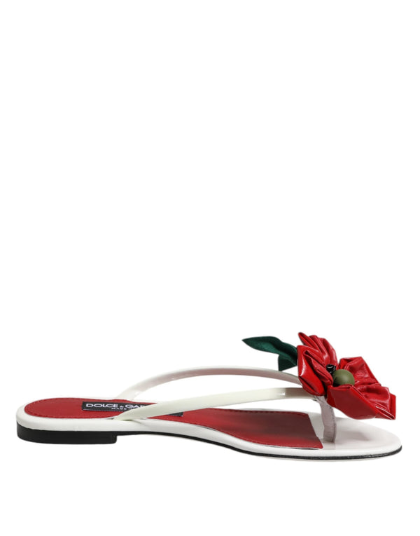 Red White KEIRA Flower Leather Sandals Shoes Dolce & Gabbana