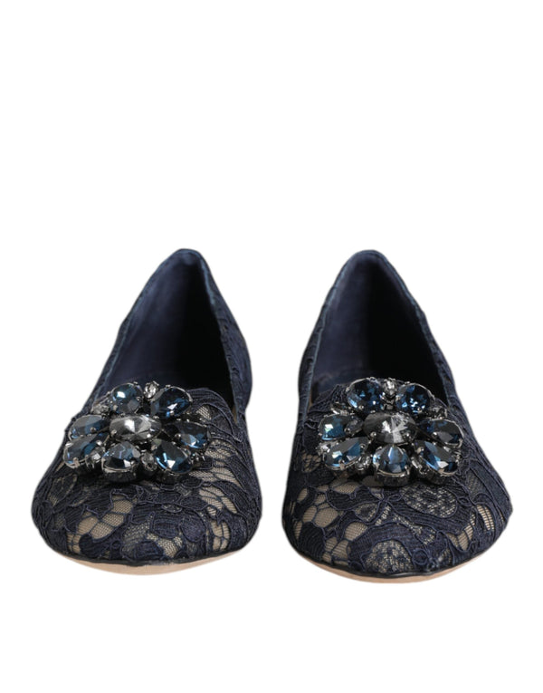 Blue Taormina Lace Crystals Flats Shoes Dolce & Gabbana