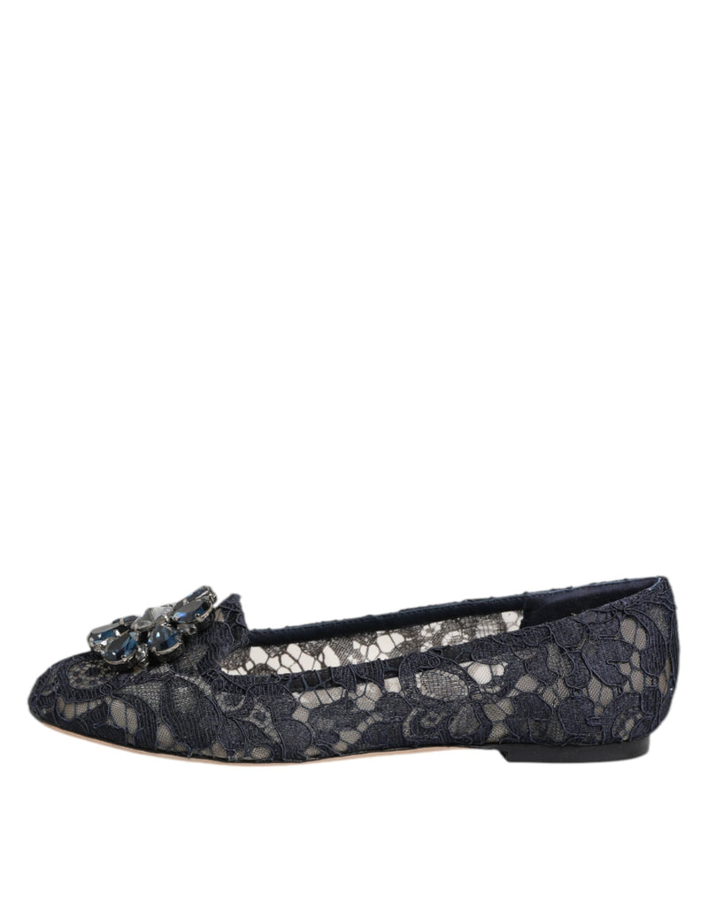 Blue Taormina Lace Crystals Flats Shoes Dolce & Gabbana