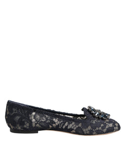 Blue Taormina Lace Crystals Flats Shoes Dolce & Gabbana