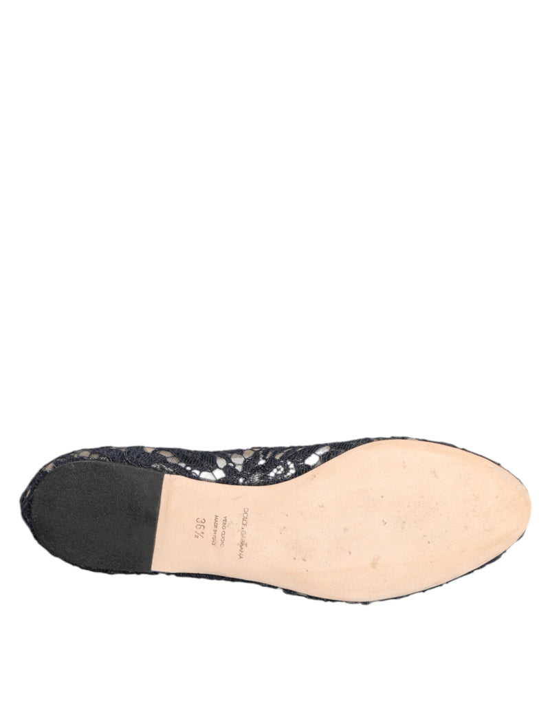 Blue Taormina Lace Crystals Flats Shoes Dolce & Gabbana