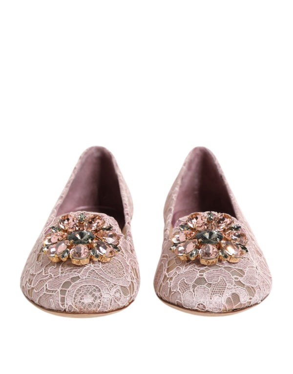 Pink Taormina Lace Crystals Flats Shoes Dolce & Gabbana