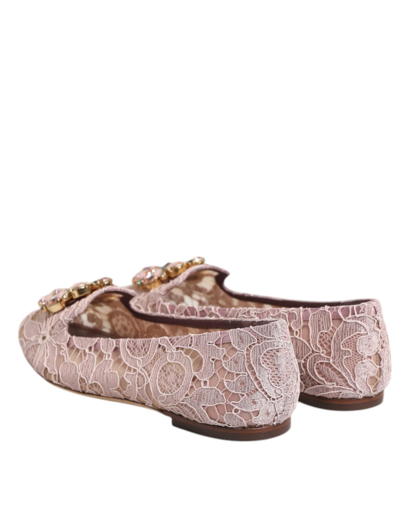 Pink Taormina Lace Crystals Flats Shoes Dolce & Gabbana