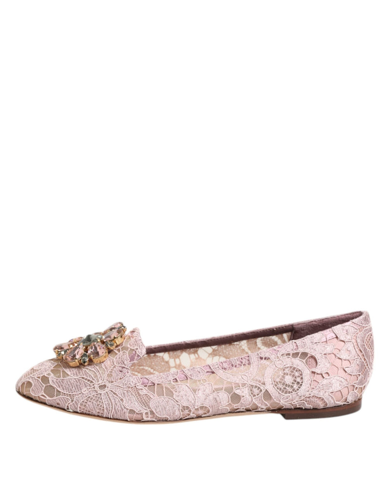 Pink Taormina Lace Crystals Flats Shoes Dolce & Gabbana