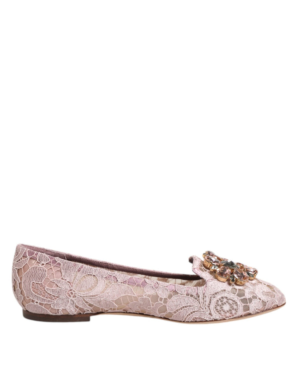Pink Taormina Lace Crystals Flats Shoes Dolce & Gabbana