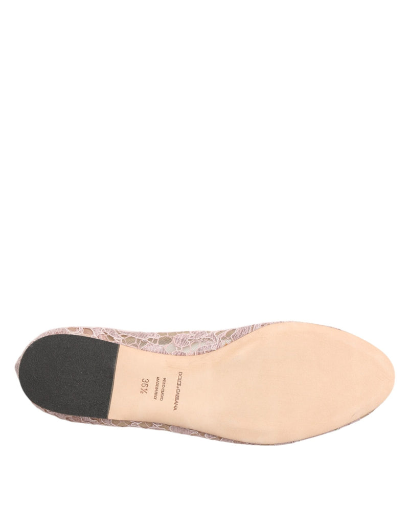 Pink Taormina Lace Crystals Flats Shoes Dolce & Gabbana