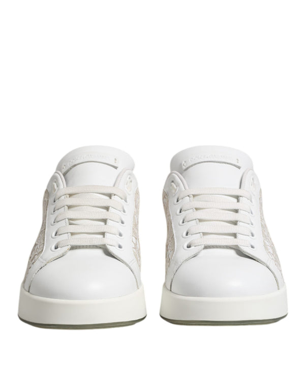 White Lace Leather Low Top Sneaker Shoes Dolce & Gabbana