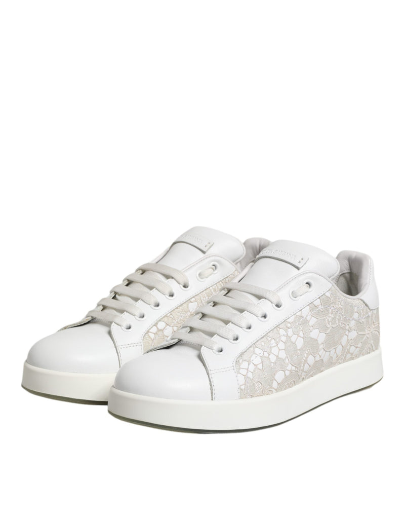 White Lace Leather Low Top Sneaker Shoes Dolce & Gabbana