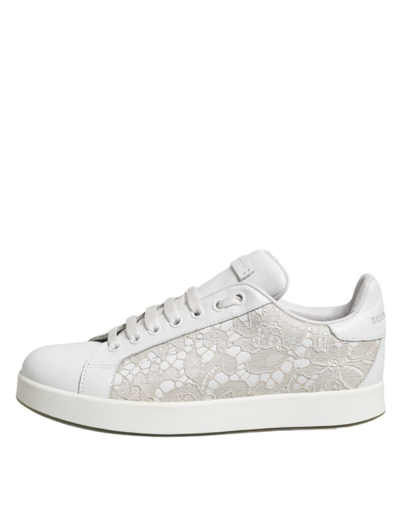 White Lace Leather Low Top Sneaker Shoes Dolce & Gabbana