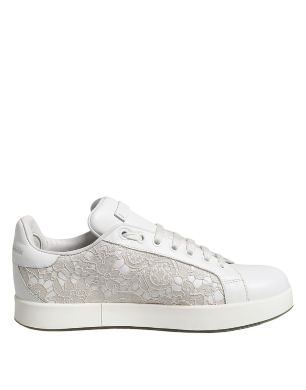 White Lace Leather Low Top Sneaker Shoes Dolce & Gabbana