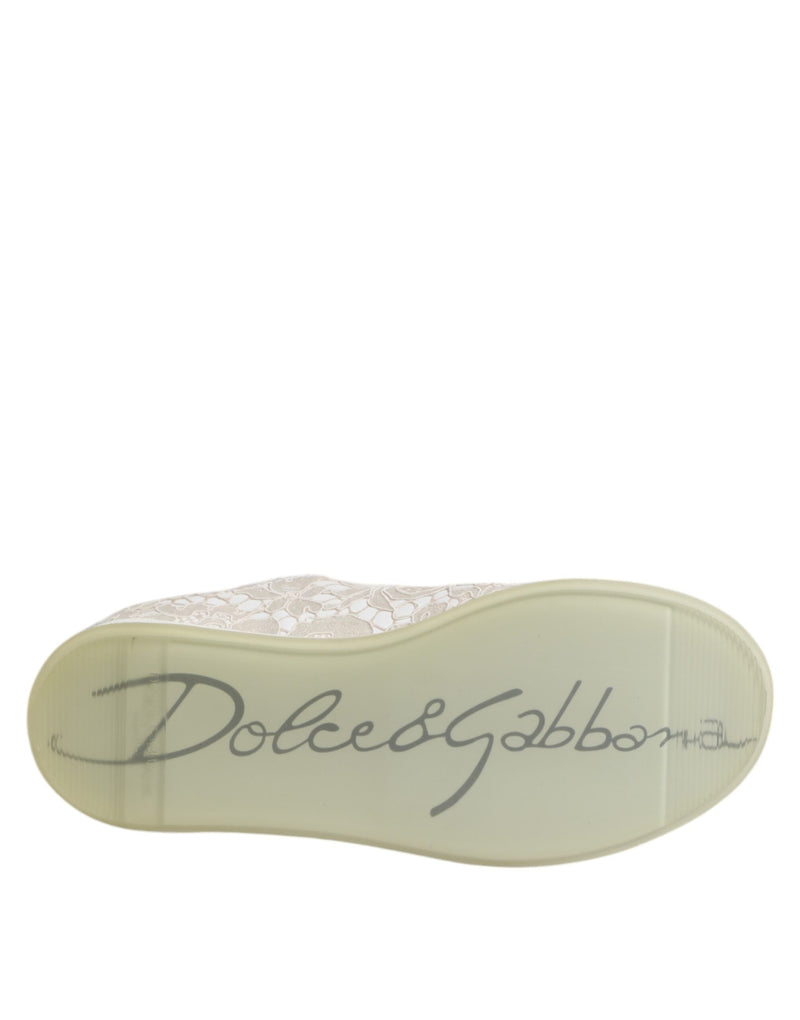 White Lace Leather Low Top Sneaker Shoes Dolce & Gabbana