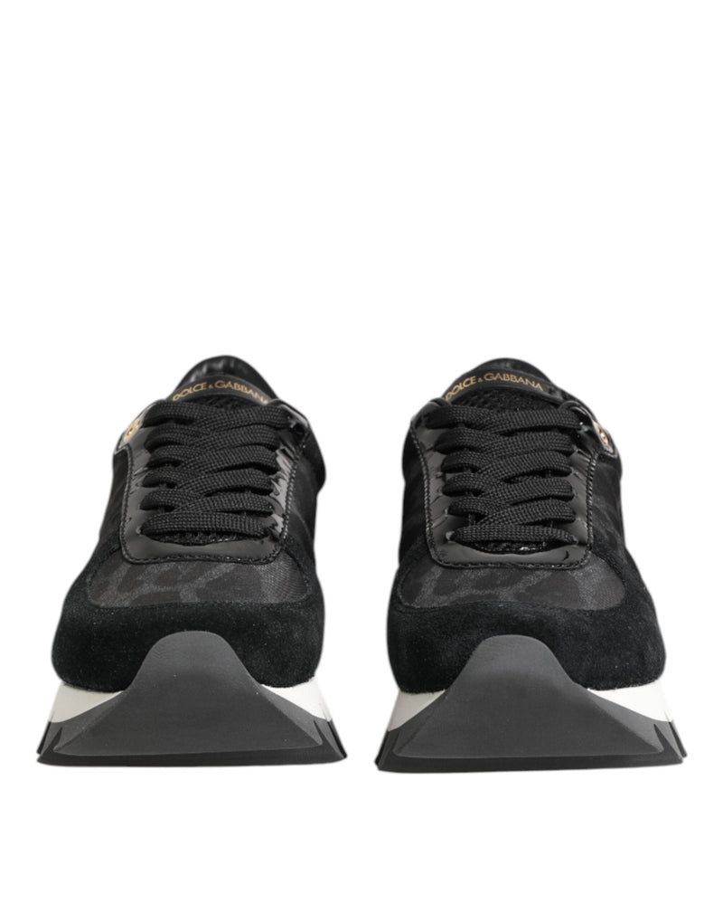 Black Gray Leopard Low Top Sneakers Shoes Dolce & Gabbana