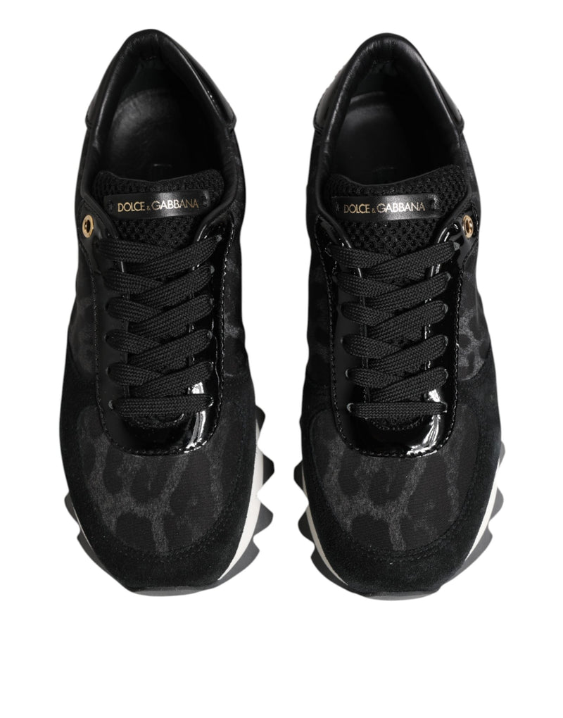 Black Gray Leopard Low Top Sneakers Shoes Dolce & Gabbana