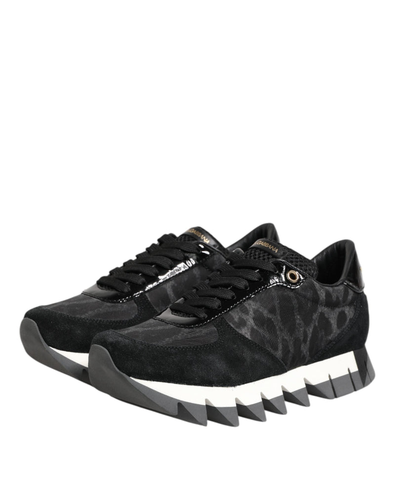 Black Gray Leopard Low Top Sneakers Shoes Dolce & Gabbana