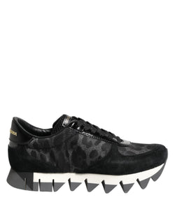 Black Gray Leopard Low Top Sneakers Shoes Dolce & Gabbana