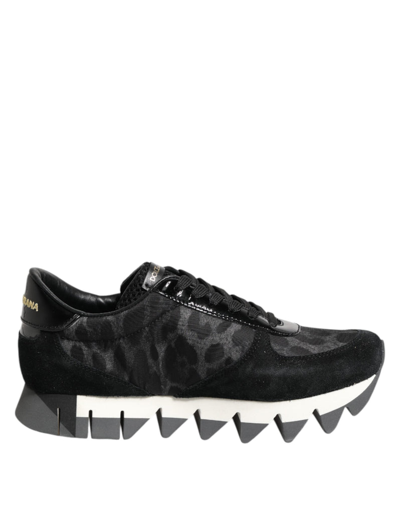 Black Gray Leopard Low Top Sneakers Shoes Dolce & Gabbana