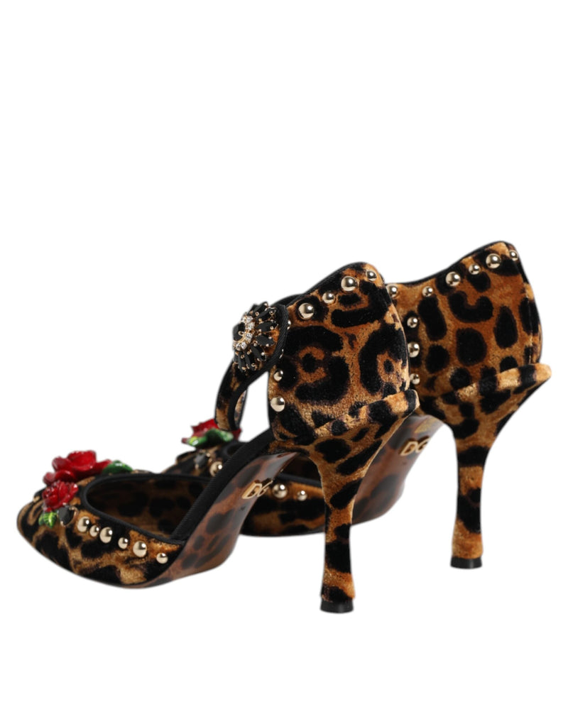 Brown Leopard Crystal Roses Pumps Shoes Dolce & Gabbana