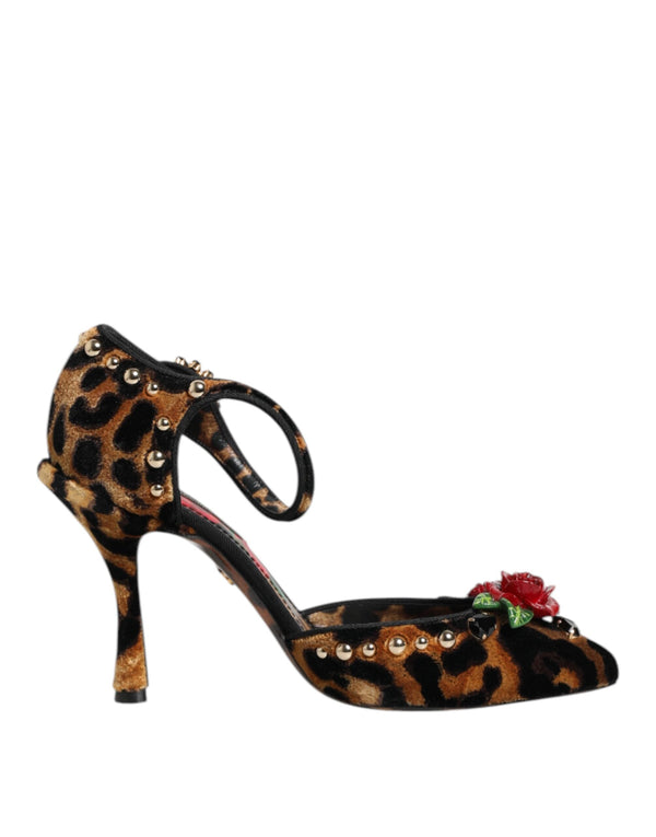 Brown Leopard Crystal Roses Pumps Shoes Dolce & Gabbana