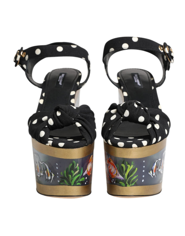 Multicolor Fish Polka Dot Wedge Sandals Shoes Dolce & Gabbana