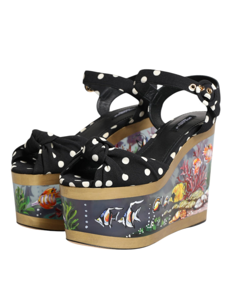 Multicolor Fish Polka Dot Wedge Sandals Shoes Dolce & Gabbana
