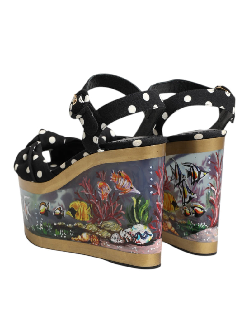 Multicolor Fish Polka Dot Wedge Sandals Shoes Dolce & Gabbana