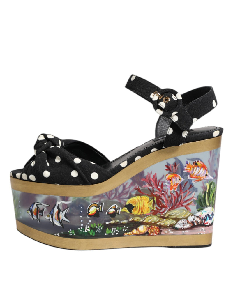 Multicolor Fish Polka Dot Wedge Sandals Shoes Dolce & Gabbana