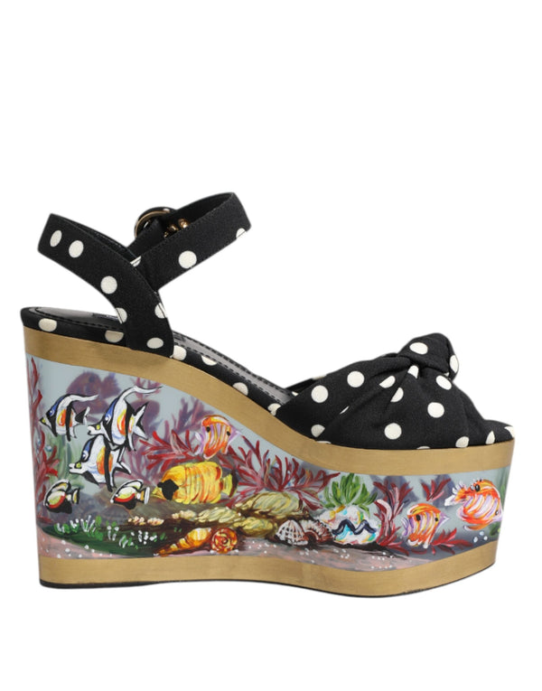 Multicolor Fish Polka Dot Wedge Sandals Shoes Dolce & Gabbana