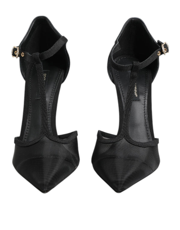 Black Mesh T-strap Stiletto High Heels Shoes Dolce & Gabbana