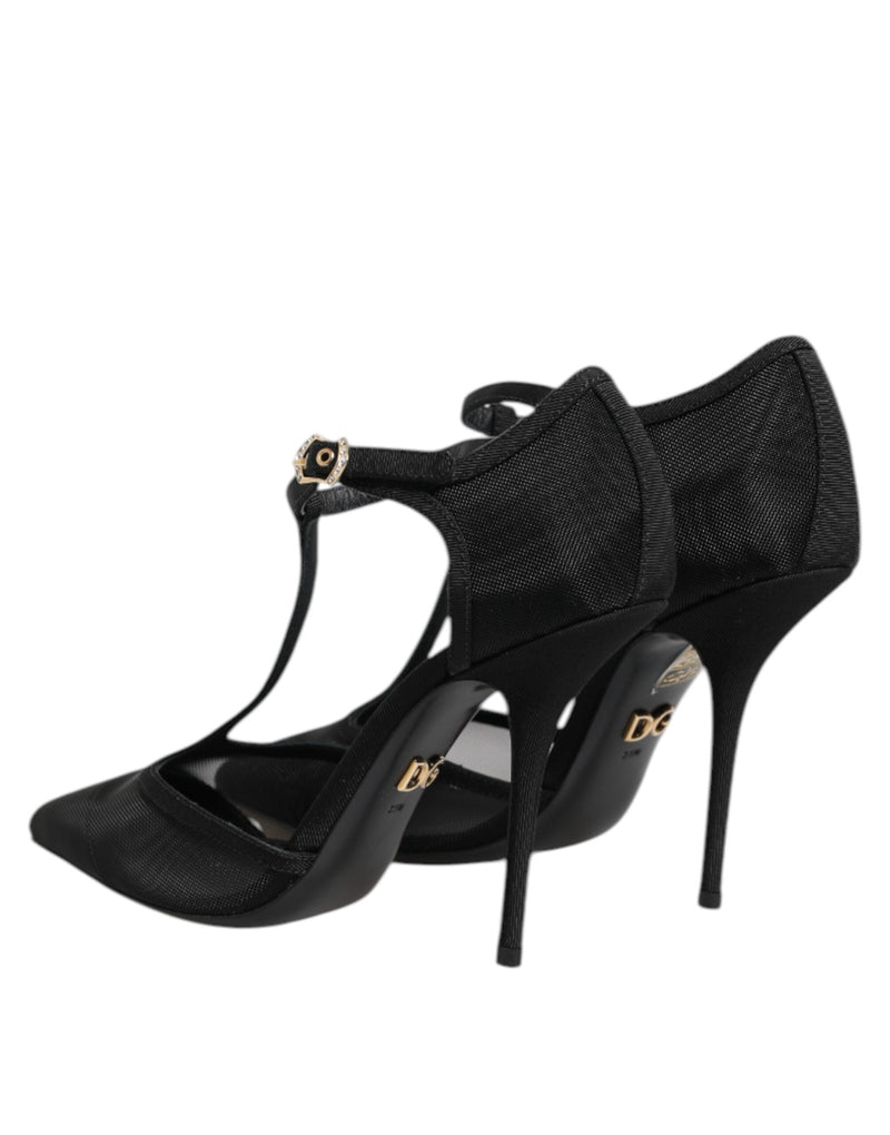 Black Mesh T-strap Stiletto High Heels Shoes Dolce & Gabbana