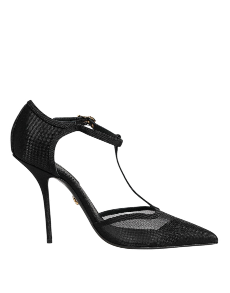 Black Mesh T-strap Stiletto High Heels Shoes Dolce & Gabbana