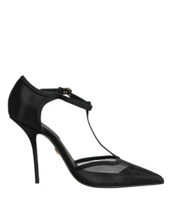 Black Mesh T-strap Stiletto High Heels Shoes Dolce & Gabbana