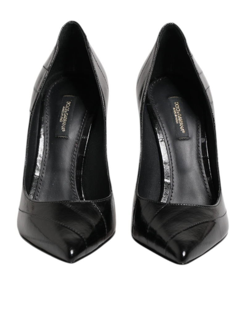 Black Leather Stiletto High Heels Pumps Shoes Dolce & Gabbana