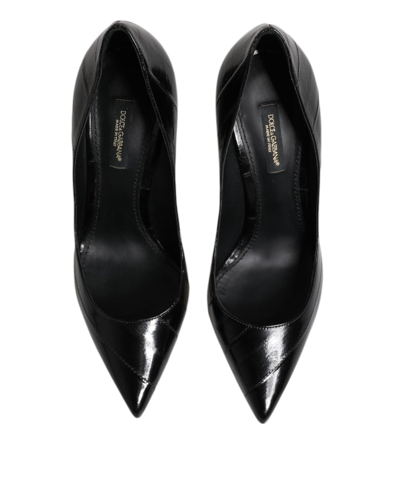 Black Leather Stiletto High Heels Pumps Shoes Dolce & Gabbana