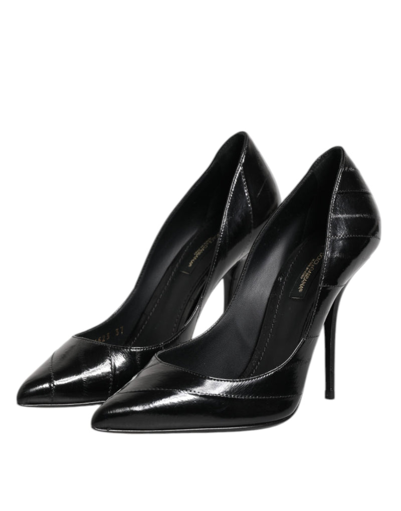 Black Leather Stiletto High Heels Pumps Shoes Dolce & Gabbana