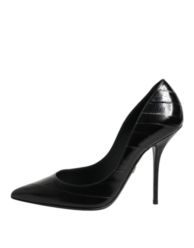 Black Leather Stiletto High Heels Pumps Shoes Dolce & Gabbana