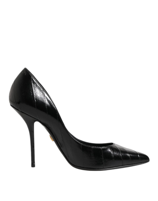 Black Leather Stiletto High Heels Pumps Shoes Dolce & Gabbana