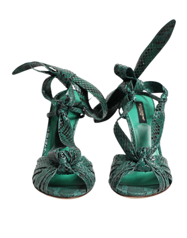 Green Python Leather Heels Sandals Shoes Dolce & Gabbana