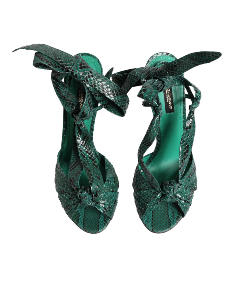 Green Python Leather Heels Sandals Shoes Dolce & Gabbana