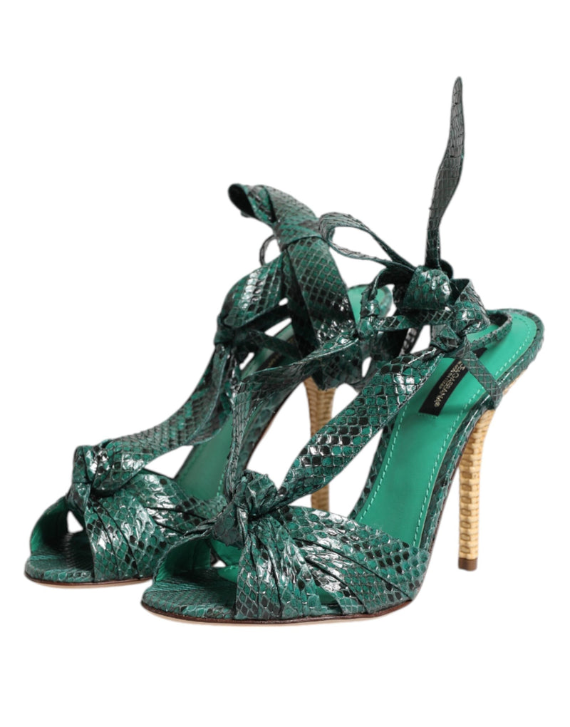 Green Python Leather Heels Sandals Shoes Dolce & Gabbana