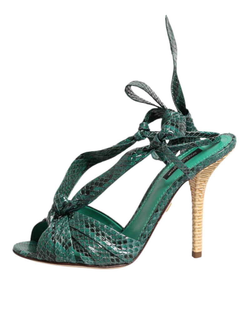 Green Python Leather Heels Sandals Shoes Dolce & Gabbana