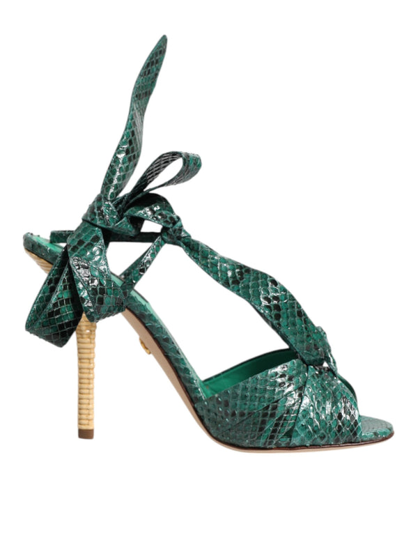 Green Python Leather Heels Sandals Shoes Dolce & Gabbana