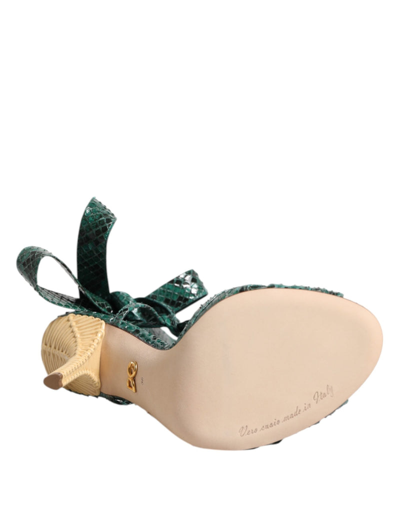 Green Python Leather Heels Sandals Shoes Dolce & Gabbana