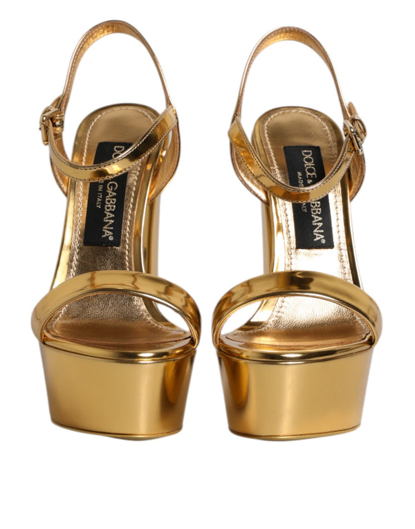 Gold Leather Platform Keira Sandals Shoes Dolce & Gabbana