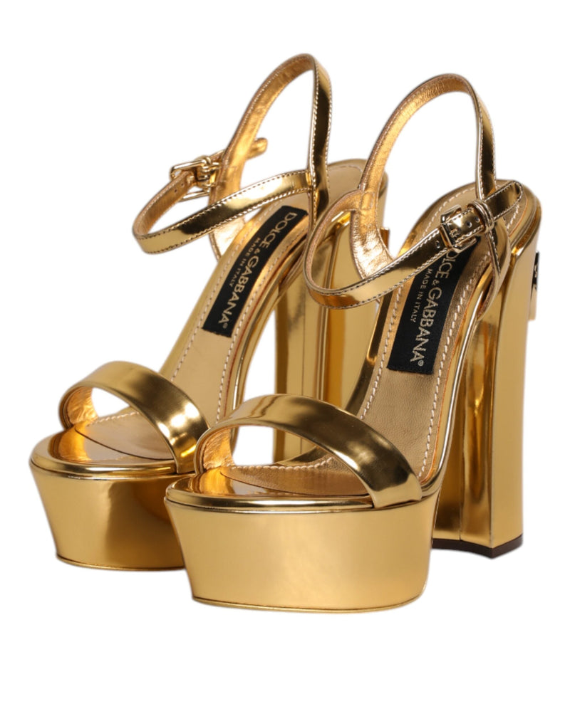 Gold Leather Platform Keira Sandals Shoes Dolce & Gabbana