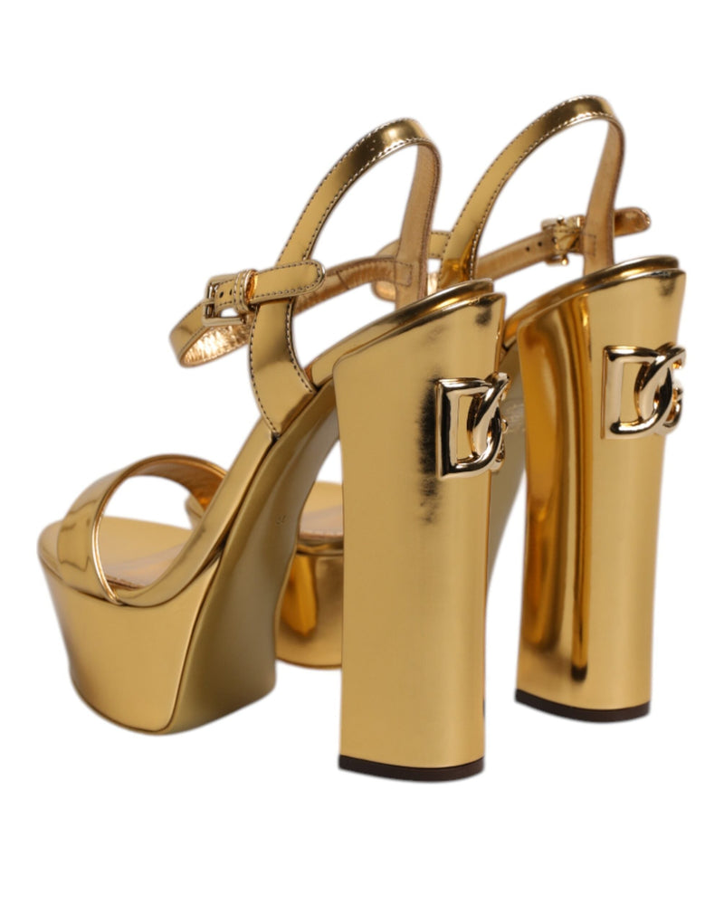 Gold Leather Platform Keira Sandals Shoes Dolce & Gabbana